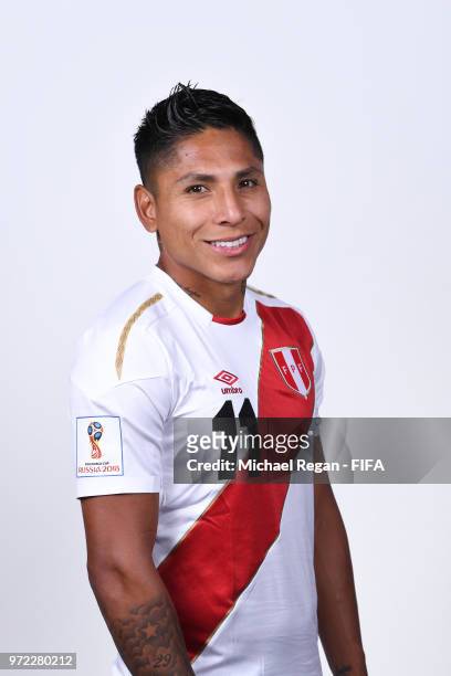 Raul Ruidiaz of Peru poses for a portrait during the official FIFA World Cup 2018 portrait session at the Team Hotel on June 11, 2018 in Moscow,...