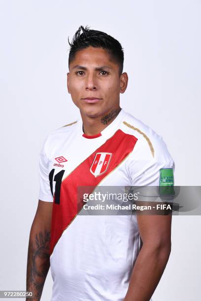 Raul Ruidiaz of Peru poses for a portrait during the official FIFA World Cup 2018 portrait session at the Team Hotel on June 11, 2018 in Moscow,...