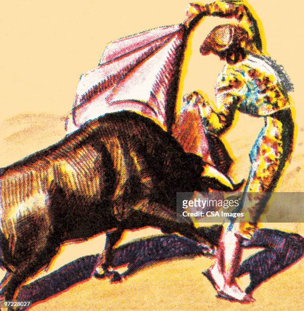 ilustraciones, imágenes clip art, dibujos animados e iconos de stock de matador and bull - toreo