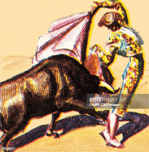 matador and bull - bull fighting stock illustrations