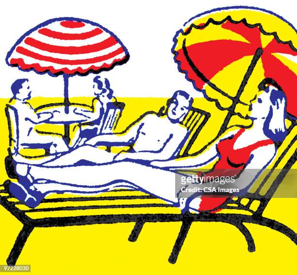 beach scene - outdoor chair stock illustrations