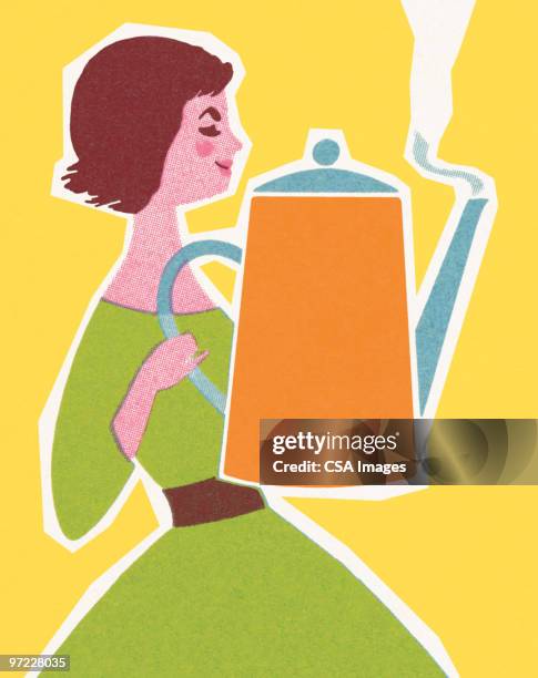 woman with tea - kettle stock illustrations