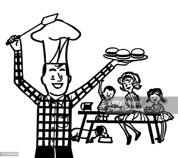 ilustraciones, imágenes clip art, dibujos animados e iconos de stock de family - familia comiendo