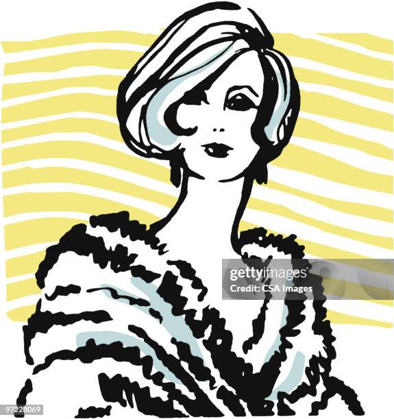 stockillustraties, clipart, cartoons en iconen met woman in fur - shawl