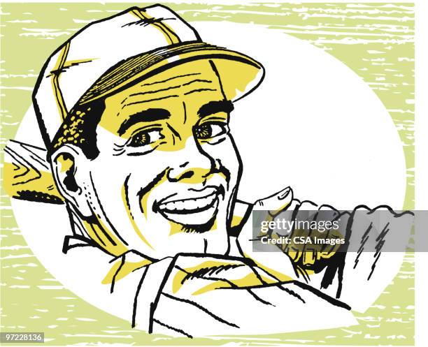 man playing baseball - hitting head stock illustrations