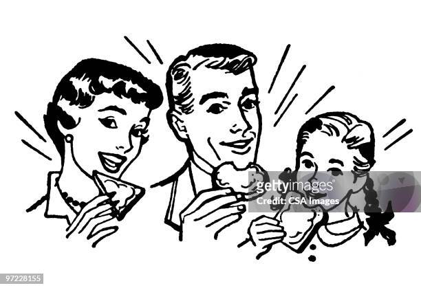 family of three - child eating stock illustrations