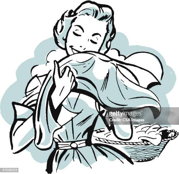 woman smelling laundry - embracing stock illustrations