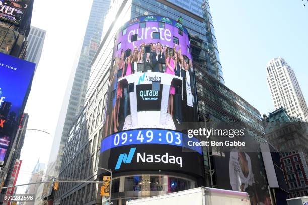 View of the Qurate Retail Times Square Takeover during the 'New Qurate Retail Group' Opening Bell Ceremony at NASDAQ MarketSite on June 12, 2018 in...