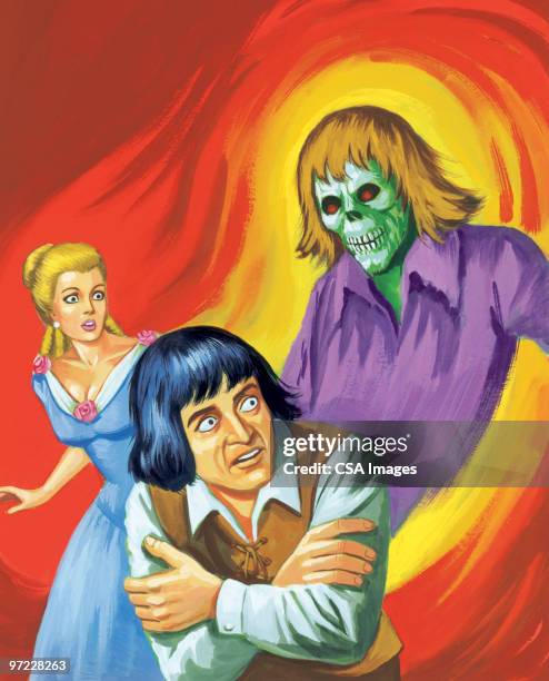 monster attack - group staring stock illustrations