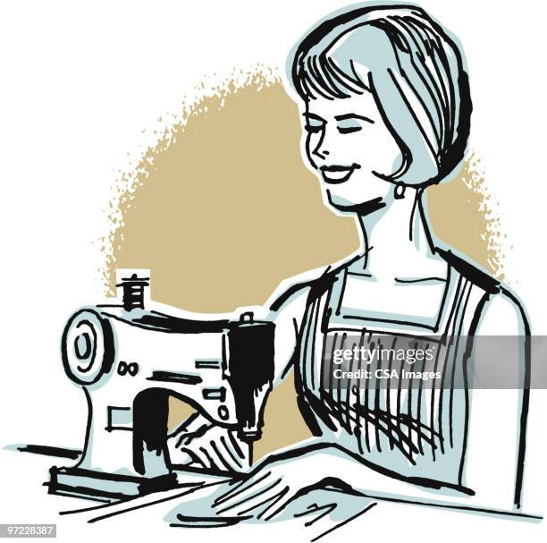 illustrazioni stock, clip art, cartoni animati e icone di tendenza di woman sewing - madre casalinga