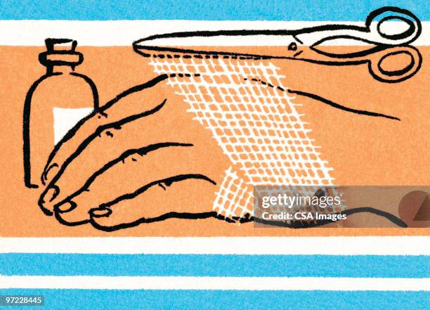 removing hand bandage - wrapped bottle stock illustrations