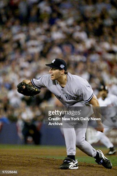 Andy Pettitte of the New York Yankees strikes out Vaugh of the San Diego Padres in the eighth inning of game four of the World Series.