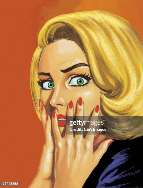 stockillustraties, clipart, cartoons en iconen met scared woman - one mid adult woman only