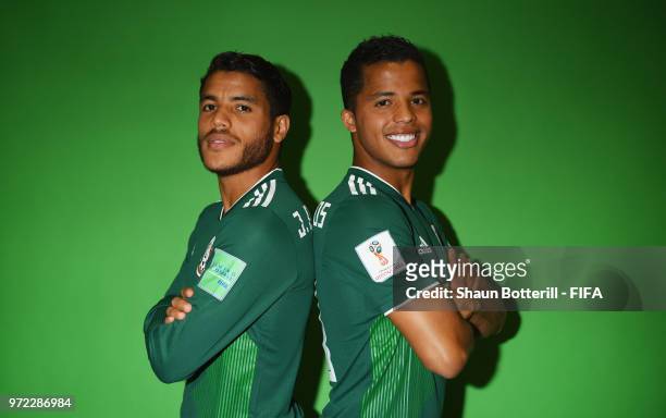 Jonathan Dos Santos and brother Giovani Dos Santos of Mexico poses for a portrait during the official FIFA World Cup 2018 portrait session at the...