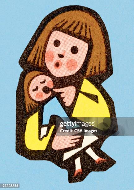 girl with doll - child eating stock illustrations