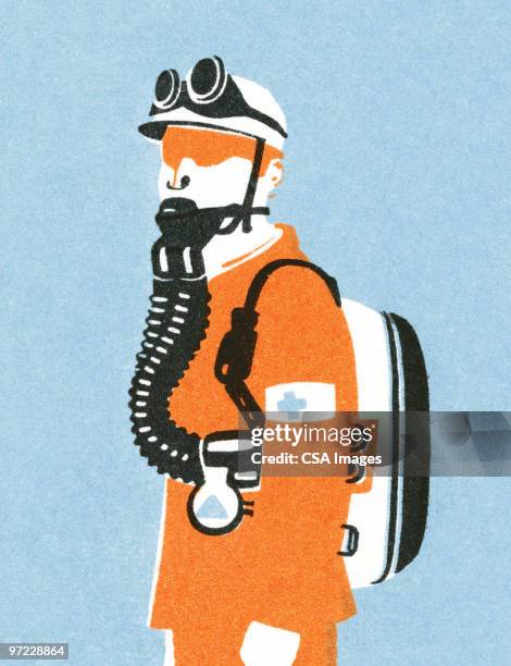 man with gas mask - air respirator mask stock-grafiken, -clipart, -cartoons und -symbole