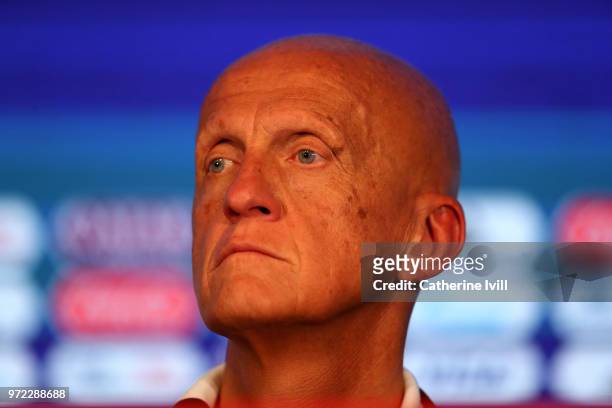 Perluigi Collina, Chairman of FIFA referees committee during a press conference on Referees Media Day at Luzhniki Stadium on June 12, 2018 in Moscow,...