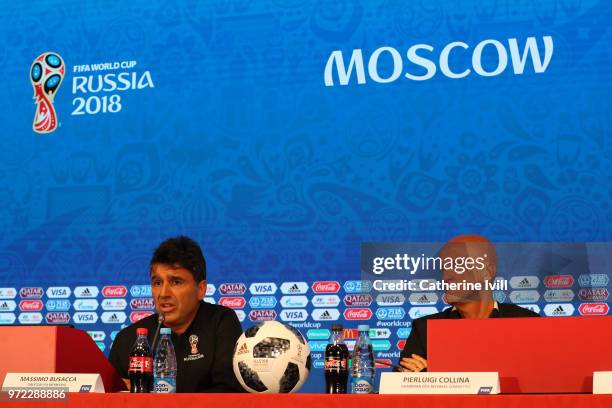 Massimo Busacca director of FIFA refereeing and Perluigi Collina, Chairman of FIFA referees committee during a press conference on Referees Media Day...