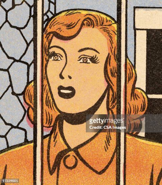 woman behind bars - redhead stock illustrations