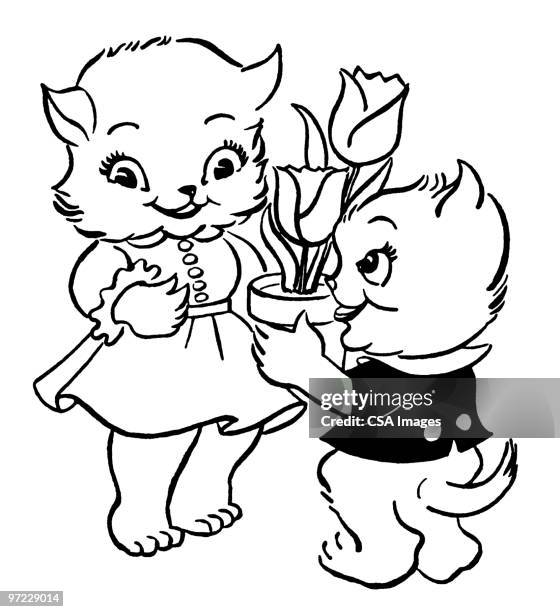 kittens - tulips cat stock-grafiken, -clipart, -cartoons und -symbole