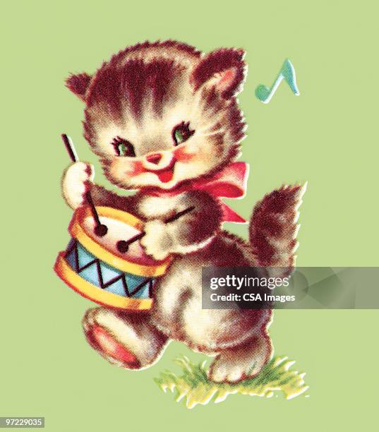 kitten playing snare drum - holding kitten stock illustrations