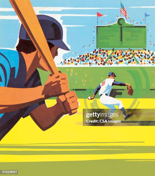 baseball game as viewed by catcher - baseball pitcher stock illustrations