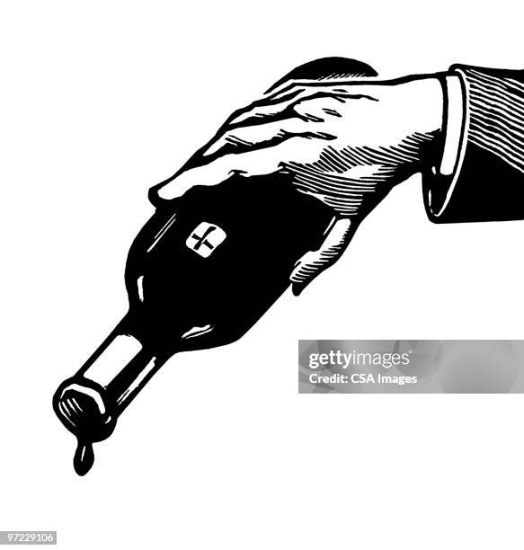 empty bottle of wine - eingießen stock-grafiken, -clipart, -cartoons und -symbole