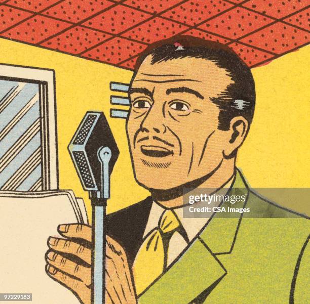 stockillustraties, clipart, cartoons en iconen met announcer - radio dj