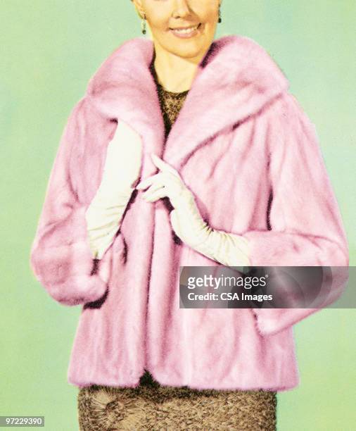 woman in fur coat - pink jacket stock illustrations