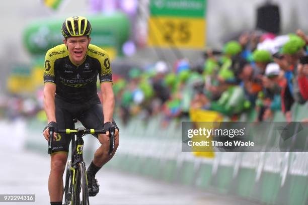 Arrival / Christopher Juul Jensen of Denmark and Team Mitchelton-Scott / Celebration / Rain / during the 82nd Tour of Switzerland 2018, Stage 4 a...