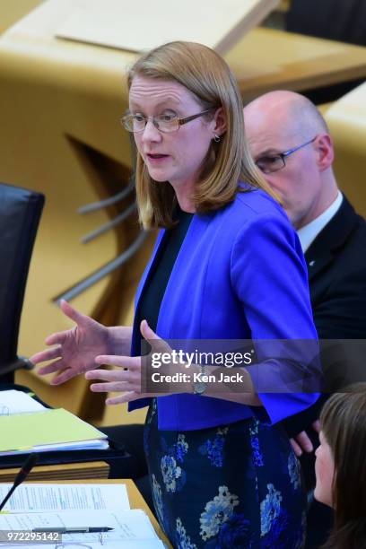 Scottish Higher Education Minister Shirley-Anne Somerville, makes a statement to the Scottish Parliament on "Student Support", on June 12, 2018 in...