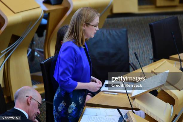 Scottish Higher Education Minister Shirley-Anne Somerville, makes a statement to the Scottish Parliament on "Student Support", on June 12, 2018 in...