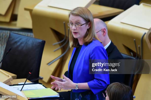 Scottish Higher Education Minister Shirley-Anne Somerville, makes a statement to the Scottish Parliament on "Student Support", on June 12, 2018 in...