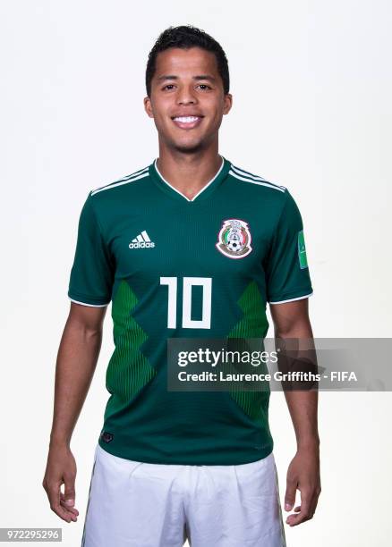 Giovani dos Santos of Mexico poses for a portrait during the official FIFA World Cup 2018 portrait session at the Team Hotel on June 12, 2018 in...