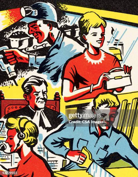 working for a living - telephone switchboard operator stock illustrations