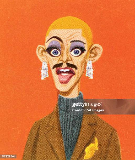 man in half drag - portrait orange background stock illustrations