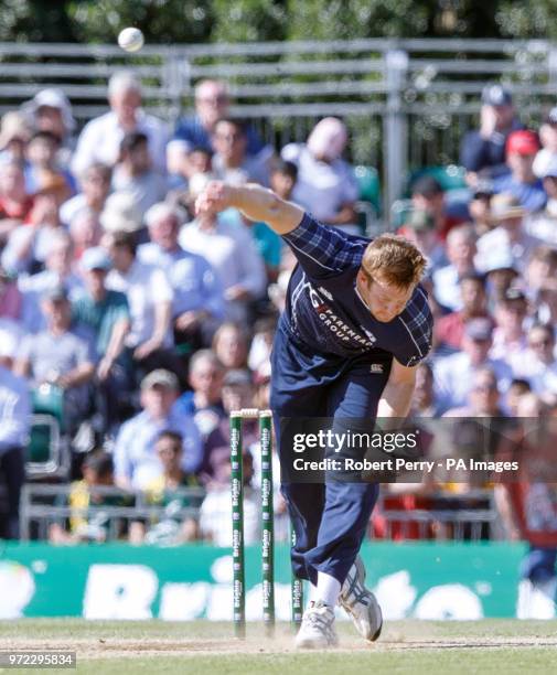 Alasdair Evans during the International T20 match at The Grange, Edinburgh.