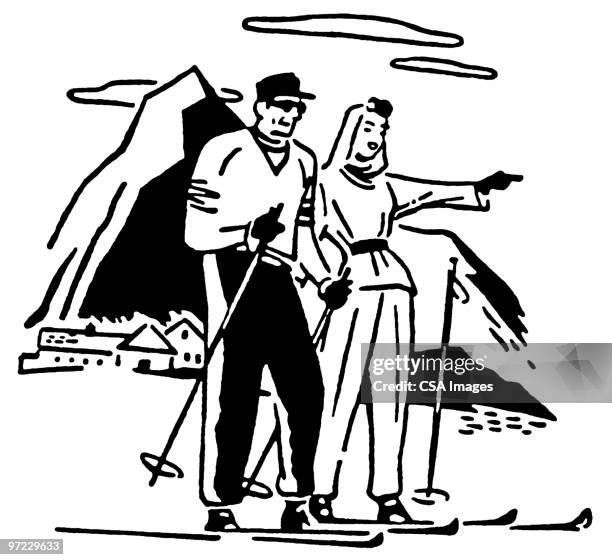 stockillustraties, clipart, cartoons en iconen met skiers - ski