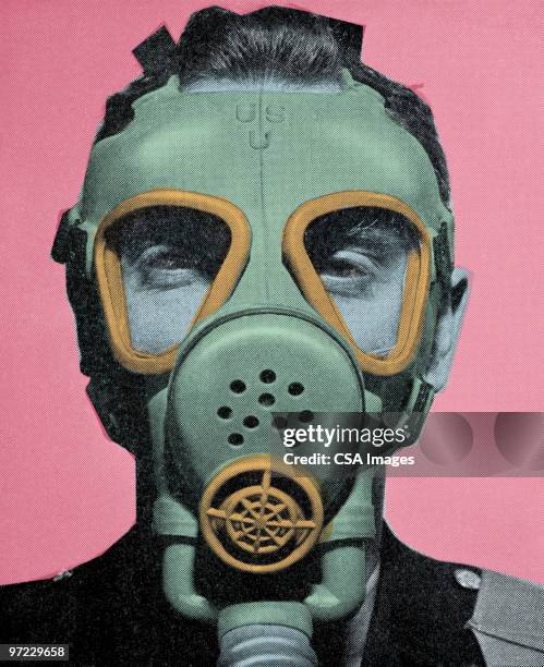 gas mask - inhaling stock illustrations