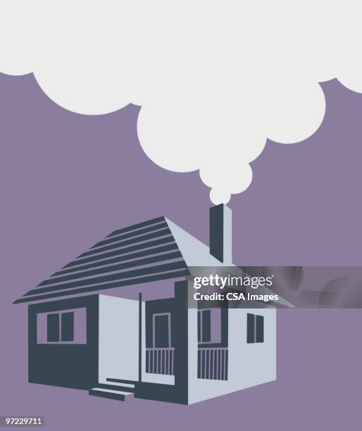 stockillustraties, clipart, cartoons en iconen met house with blowing chimney - kachelpijp