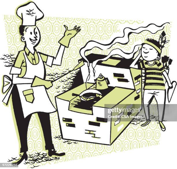 grilling - kitchen apron stock illustrations