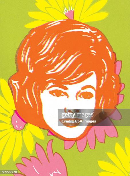 woman on floral background - redhead stock illustrations