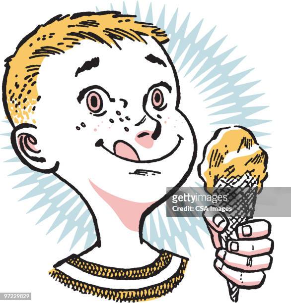 stockillustraties, clipart, cartoons en iconen met boy with ice cream - licking