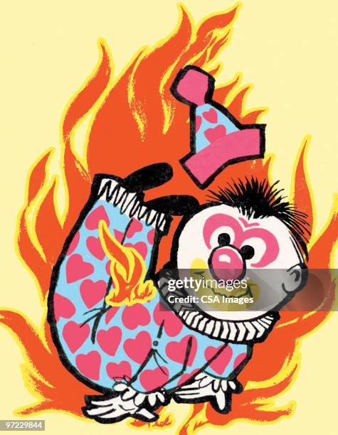 ilustraciones, imágenes clip art, dibujos animados e iconos de stock de clown with flames - contortionist