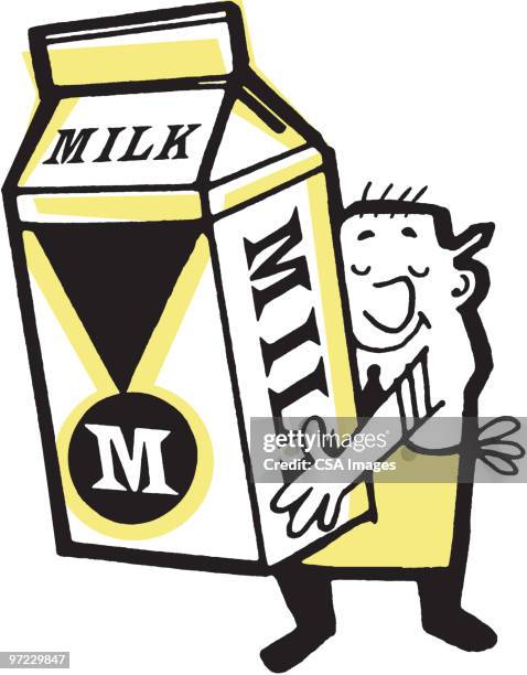 grocer with milk - carton stock illustrations