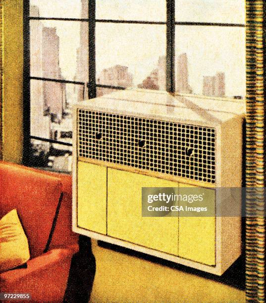 air conditioning window unit - air conditioner window stock illustrations