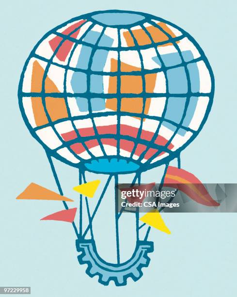 globe hot air balloon - ballon de basket stock illustrations