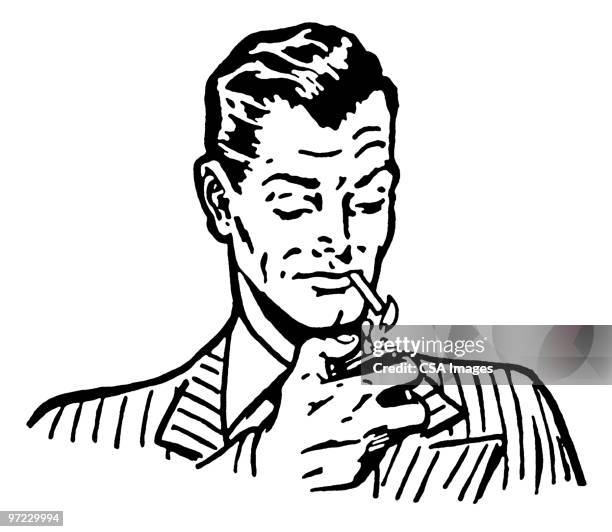 man smoking - man smoking cigarette stock illustrations