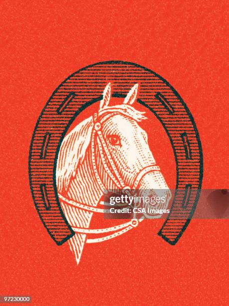 ilustraciones, imágenes clip art, dibujos animados e iconos de stock de horse - horseshoe