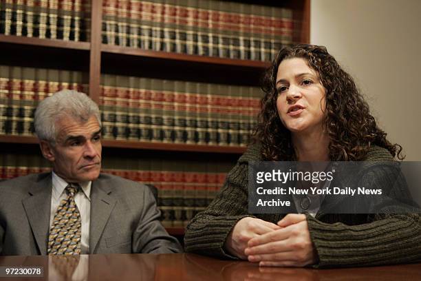 Andrea Mackris, who is suing Bill O'Reilly, claiming he sexually harassed her in phone-sex calls, with her lawyer, Benedict Morelli, in his office....